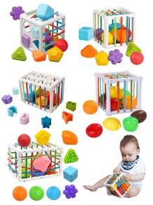 1 Pc Baby Stacking Toy, Color & Shape Learning, Hand Coordination Exercise, Grabbing Stimulation, Early Education Stacking Toy, Christmas & Halloween Gift, (Accessories Details, Textures & Colors Are Random)