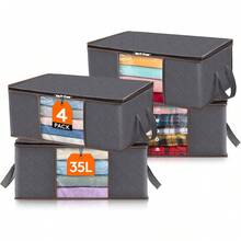 Bolsa de almacenamiento plegable para ropa, organizador de armario con asa reforzada, tela resistente y transparente para suéteres, abrigos, camisetas, mantas, paquete de 6, color gris - Gris - Ver 1