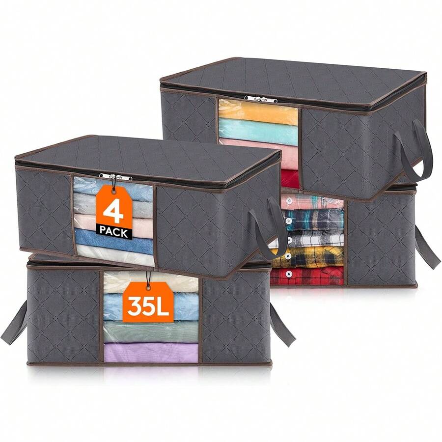 Bolsa de almacenamiento plegable para ropa, organizador de armario con asa reforzada, tela resistente y transparente para suéteres, abrigos, camisetas, mantas, paquete de 6, color gris - Gris - Ver 1