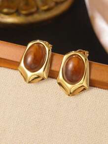 1 par de pendientes de acero inoxidable con forma geométrica en tonos granates, adecuados para que las mujeres los usen en fiestas o como regalo para amigos