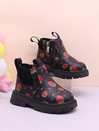 1 Pair Kids Fashion Printed Casual Versatile Boots, Soft Sole Comfortable Toddler Walking Leather Shoes