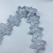 串珠蕾丝花边花卉刺绣丝带配珍珠 - 1 码，适用于 DIY 缝纫、工艺品、婚礼装饰和服装配饰（无轴） - 彩色 - 查看 35