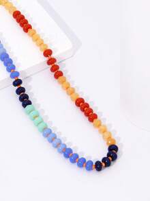 1 件精美彩虹色石英光滑圆珠项链，多珠手工制作，18K 镀金水手扣项链，女士度假珠宝 - 彩色的 - 查看 7