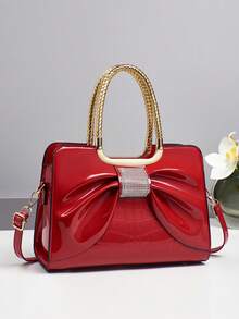 1 件鳄鱼纹漆面女士手提包，闪亮水钻装饰斜挎包，商务休闲女士通勤包，婚礼派对优雅钱包，母亲节礼物 - 彩色 - 查看 4