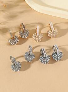 1pair European Style Alloy Heart-Shaped 3D Effect Rhinestone & Pearl Decorated Dangling Earrings With Metal Ear Hoops, Gift & Daily Wear For Women