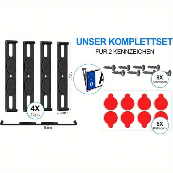 Soportes para placas de matrícula europeas, 4 piezas, diseño de ajuste a presión con tapa roja y tornillos, se adapta a placas de matrícula rusas de 52 cm x 11 cm, material plástico, sujeta la placa de matrícula de forma segura | Marcos para placas de matrícula de ajuste a presión | Marcos de plástico