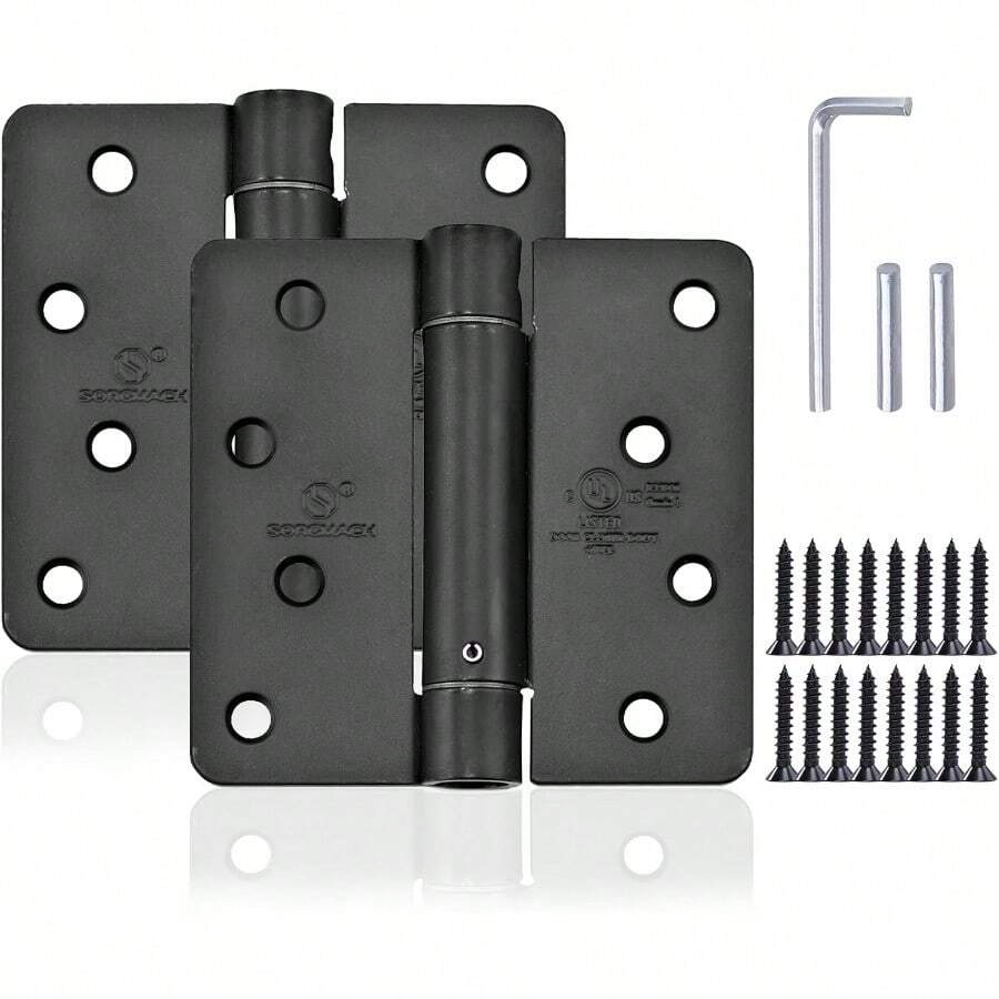 Self Closing Door Hinge 4 Inch Matte Black Auto Close Hinge Adjustable 4 X 4 Inch Spring Hinges Door Closer Hinge 1/4" Radius Corner Commercial Auto Self-Closing Hinge UL Listed, 2 Pieces - Matte Black - View 1