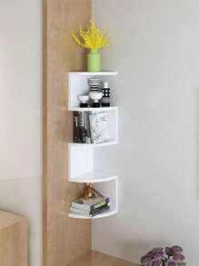 1pc Home Corner Shelf Wall-Mounted Triangle Shelf, Multifunctional Display Rack, Bookshelf, Storage Organizer For Living Room, Bedroom Without Drilling
