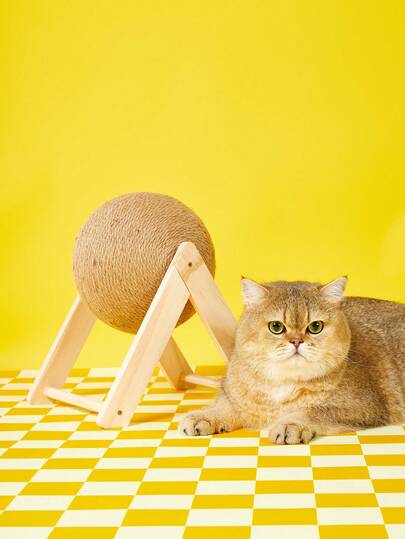 PETSIN 1 件猫抓板玩具，天然剑麻绳猫抓球，旋转猫抓板玩具，适合猫和兔子，室内互动木制宠物玩具