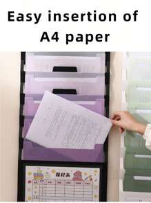 1pc White/Black Foldable Exam Paper Hanging Organizer With 6 Pockets – Durable PP Material, Large Capacity For Students, Office Desk Storage Bag With Labeling Stickers, ABS Plastic Construction,Back To School,School Supplies