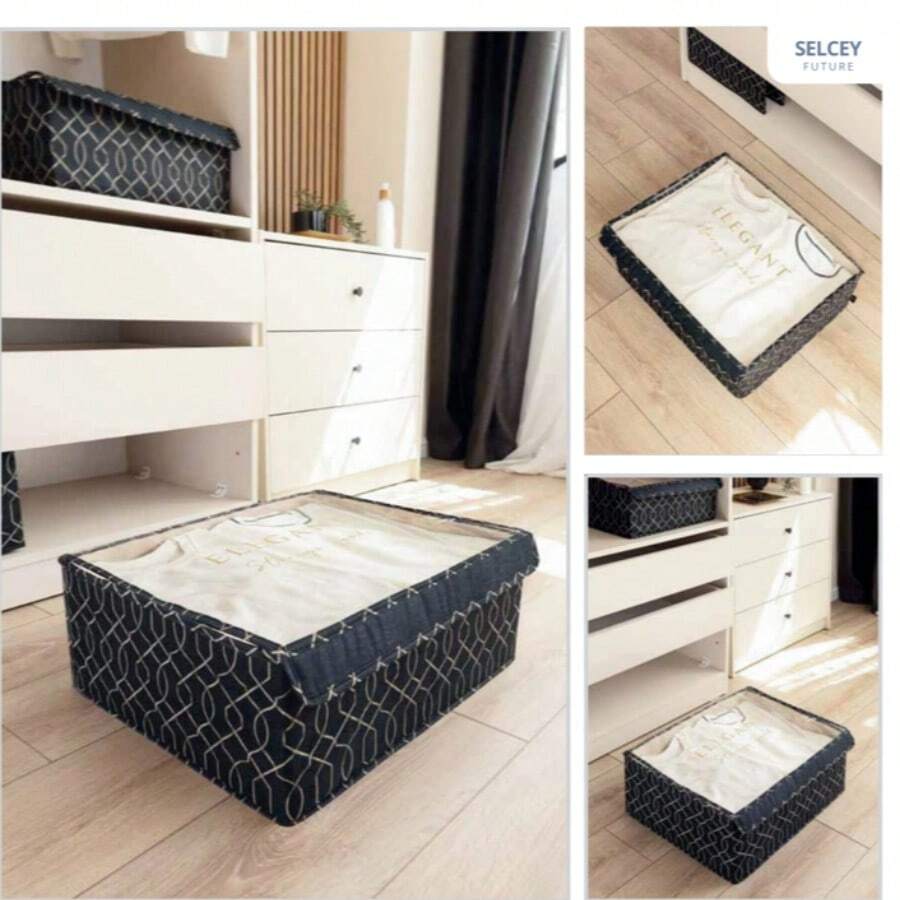 土耳其制造,优雅收纳盒,带透明 PVC 盖 - 最大尺寸 51 X 39 X 19,耐用轻便,418 克,可重复使用的装饰收纳盒,适用于衣柜、办公室或家庭使用,可堆叠设计 - 黑色 - 查看 1