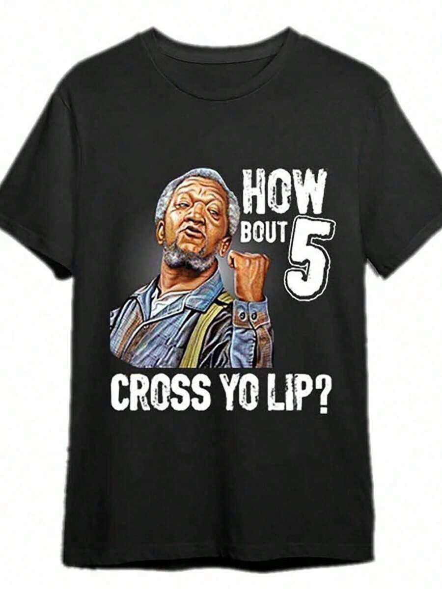 5 Cross Your Lips Sanford And Sons T-Shirt Fun Mens Graphic T-Shirt, 100% Cotton, Halloween, Thanksgiving, Christmas Gift, Suitable For Men, Women, Family And Friends, Black Casual Short-Sleeved Crew Neck T-Shirt Sizes S To 3XL  Leisure - 黑色 - 查看 1