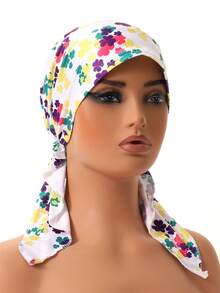 1pc Ladies' New Arrival Curved Solid Color Double-Tail Headband Cap, Simple And Convenient Bonnet Hair Bonnet Turban Hair Sleep Cap - Multicolor - View 17