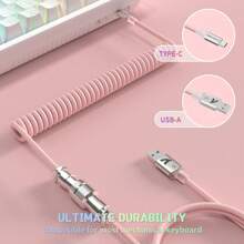 كابل لوحة المفاتيح الملفوف بالوان RGB فائقة C01 ، كبل طراز Aviator مخصص احترافي من USB-C لألعاب الكمبيوتر ، تصميم مزدوج مبطن مستقر ، من النوع C إلى USB-A فائق السرعة 2 م ، محول معدني قابل للفصل للاعبي الكمبيوتر