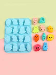 1 pieza Molde de silicona con diseño de fantasma, molde con 16 cavidades, utilizado para hacer chocolate/galletas/gominolas/gelatinas/cubitos de hielo - Multicolor - Ver 9