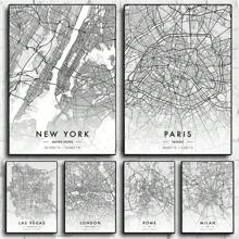 Quadro d'arte con della città di Parigi o New York, tela in bianco e nero, opera d'arte da parete con per soggiorno e decorazione domestica, con opzione cornice