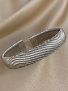 1 pieza Brazalete minimalista, brazalete de acero inoxidable para superposición para mujeres, accesorio para uso diario y de fiesta, regalo de verano y Navidad - Multicolor - Ver 8