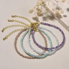 1pc Women's Dainty 3mm Natural Stone Aquamarine Sunstone Adjustable Bracelet, Minimalist Design For Daily Wear, Friendship Gift