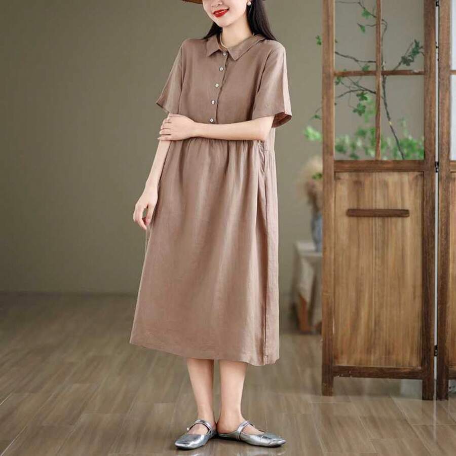 Women Midi Dresses - 咖色 - 查看 1