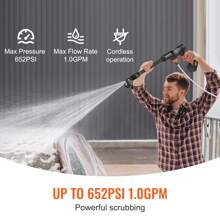 KFFKFF Cordless Pressure Washer, 652-PSI 1.0 GPM Portable Power Cleaner, Handheld High-Pressure Car Washer Gun With 4.0Ah Battery, Charger, 6-In-1 Nozzle, For Home/Floor Cleaning & Watering