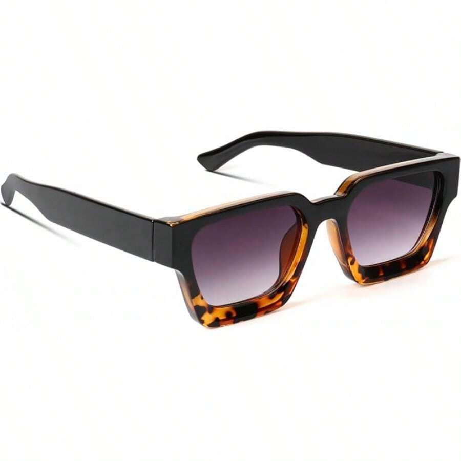 Square Men Women Fashion Thick Rectangle Glasses Shades Designer Style - Black Leopaed/Gradient Grey - View 1