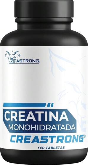 Vitastrong Monohidrato de creatina 3000 mg CreaStrong – Certificado puro, sin OMG, para antes, durante y después del entrenamiento, 120 tabletas premium, alternativa a las cápsulas y el polvo.
