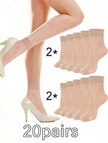 10/20/30 Pasang Kaos Kaki Pendek Tipis & Bernapas untuk Wanita, Kaos Kaki Sutra Pendek Wanita Warna Polos, Cocok untuk Cuaca Hangat - Tanpa cetakan - View 17