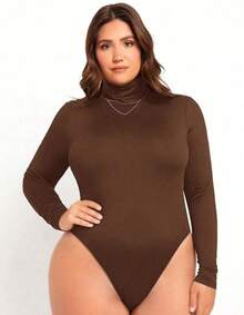 Bory Plus Size Bodysuit Bori Long Sleeve Suplex Leotard Large Size 46 To 54 - 鏽棕色 - 查看 2