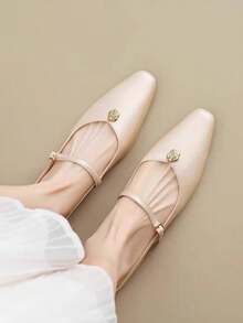 2025 Elegant Camellia Slide Sandals For Women, Low Heel Backless Slip-On Pointed Toe Summer Shoes - Apricot - View 5