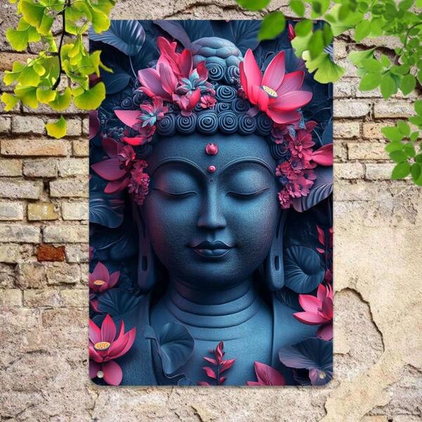Targa da parete in metallo con design retrò di Buddha e fiori, misura 8"x12", adatta per decorazione di casa, ufficio o caffè, decorazione zen per la casa