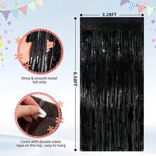 2Pack Silver Metallic Tinsel Foil Fringe Curtains, Door Streamer Photo Booth Backdrop Birthday Wedding, Graduation Engagement Bridal Shower Bachelorette Party Decorations Dancing Ball Party - 黑色 - 查看 7