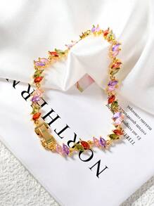 1pc Dopamine Colorful Zirconia 18K Gold Plated Ladies Bracelet.Gorgeous And Colorful Zirconia Decorative Bracelet,Stylish And Simple Summer Jewelry,Elegant Jewelry Gift.Suitable For Daily,Vacation,Party,Wedding,Gift.Valentine's Day Gift,Birthday Gift.