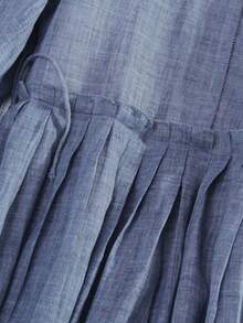 Women Summer Long Beach Dress 3/4 Sleeve Solid Color Round Neck Drawstring Waistband Vacation Dress - 藍色 - 查看 3