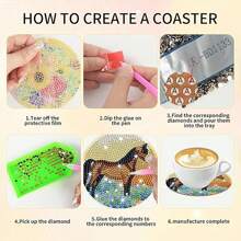 8 Stücke/Set Diamant Malerei Untersetzer Set mit Leuchtturm, Tier, Fee, Kreuz, Kürbis, Pfau, Oldtimer Untersetzern (mit Halter) - Heimdekoration DIY Diamant Kunst Bastelset für Anfänger, Erwachsene, künstliche Diamant Kunsthandwerk Zubehör, Geschenk