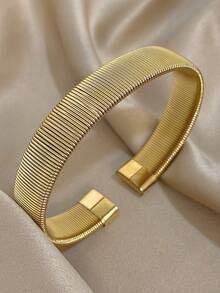 1 pieza Brazalete minimalista, brazalete de acero inoxidable para superposición para mujeres, accesorio para uso diario y de fiesta, regalo de verano y Navidad - Multicolor - Ver 11