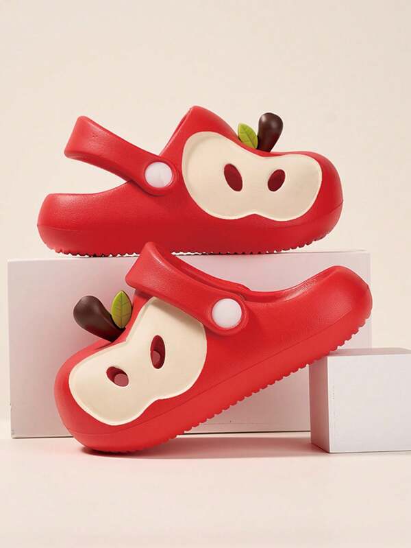 1 paire de pantoufles de maison EVA anti-dérapantes et résistantes à l'usure avec design mignon de pomme pour enfants, sandales d'extérieur pour la plage, convient pour l'été