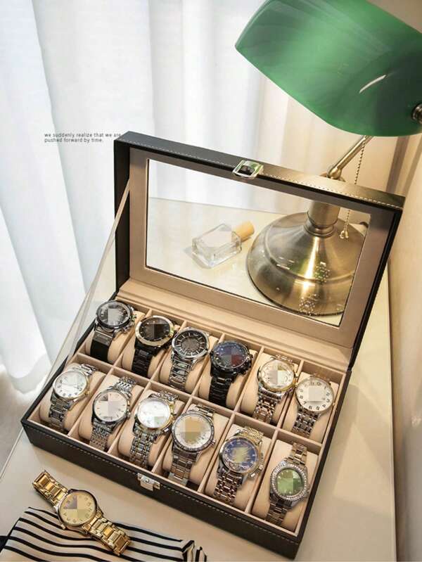 1 pieza Caja de almacenamiento de relojes de 6/12 compartimentos con ventana transparente, caja de exhibición de almacenamiento (debido a razones del proceso, el producto tendrá un poco de cepillado, lo cual es normal y se puede quitar por usted mismo)