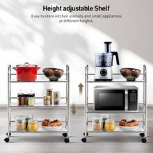 CLIPOP 3 Tier Kitchen Storage Cart Rolling Bar Cart Stainless Steel Trolley With Lockable Wheels, Catering Trolley On Wheels For Restaurants Drinks Vegetable Storage Book - Silver - View 5