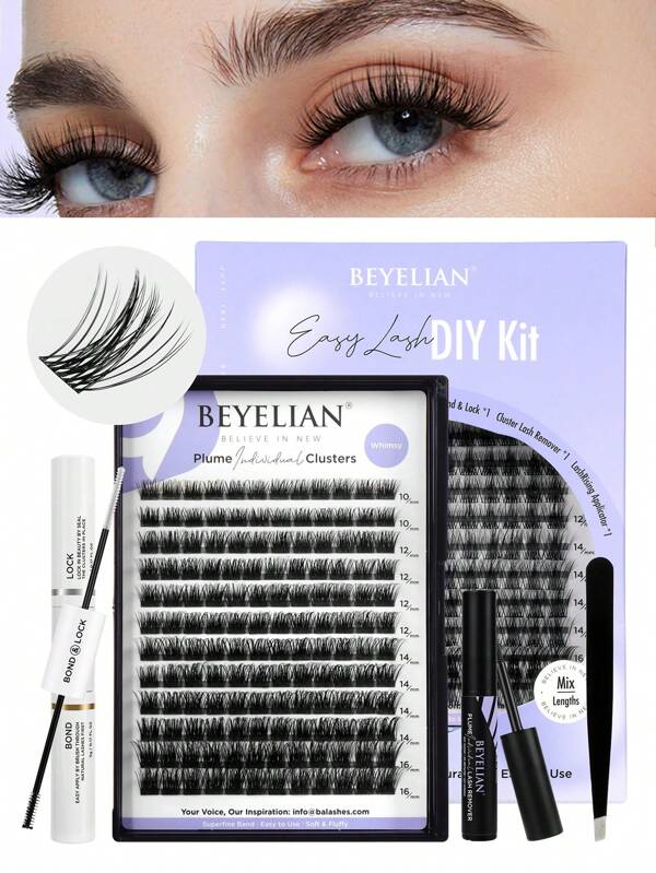 BEYELIAN Lash Extension Kit 144 Pcs Lash Clusters D Curl 10-16mm Lash Clusters Kit With Lash Bond And Seal And Remover Dense Look DIY Lash Kit Easy To Apply At Home (710,Black)