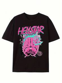 Men's Pattern Pure Cotton T-Shirt - Hip Hop Style, Soft And Breathable, Bright Printed Design, Round Neck, Short Sleeve Summer Shirt, Hip Hop T-Shirt - màu đen - Xem 1