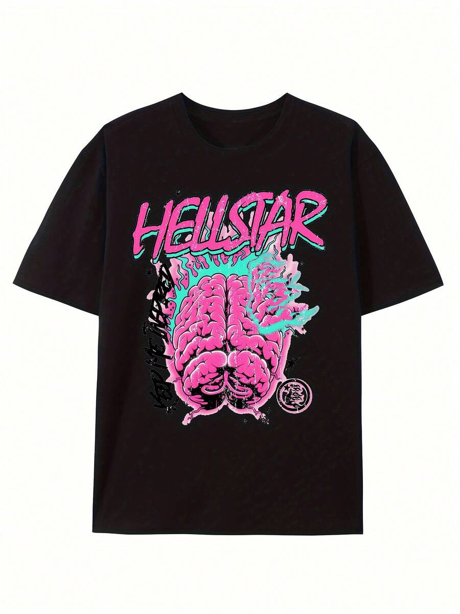 Men's Pattern Pure Cotton T-Shirt - Hip Hop Style, Soft And Breathable, Bright Printed Design, Round Neck, Short Sleeve Summer Shirt, Hip Hop T-Shirt - màu đen - Xem 1