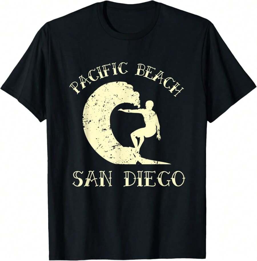 Pacific Beach San Diego Epic Wave T-Shirt Gift For Dad Gift For Grandpa Gift For Artists - Black - View 1