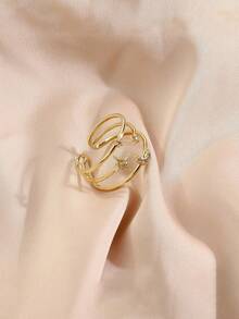 1 件女士可调节方晶锆石星月设计戒指，奢华水晶戒指首饰 - 彩色 - 查看 6