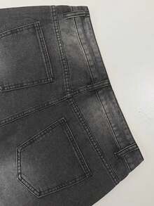 GlobeSwift 复古男士青年先锋街头时尚-休闲街头先锋时尚-嘻哈街头宽松3/4牛仔短裤，春夏秋 - 黑色 - 查看 10