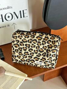 1个中号黄色豹纹化妆包，带内袋，防水，可装口红，女士化妆包，小型收纳化妆盒，旅行化妆包，笔袋，大容量化妆刷收纳袋，旅行洗漱包，化妆包