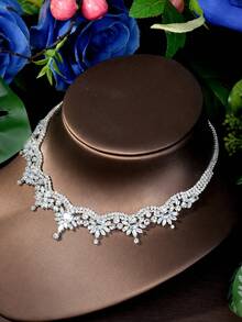 1 Set Sweet Cubic Zirconia Flower Jewelry Set, Suitable For Women Birthday Gift - Silver - View 7