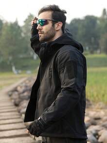 Military Soft Shell Tactical Jacket, Men's Waterproof Windproof Jackets, Men's Army Combat Hooded Coats - 黑色 - 查看 10