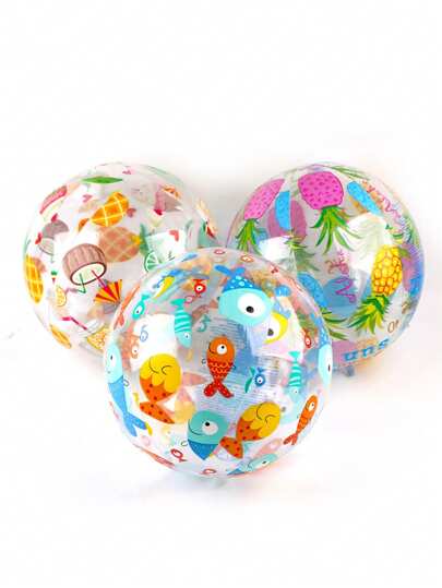 1 pieza/3 piezas Balón de playa hinchable transparente con estampados de animales y frutas, adecuado para la playa, fiestas al aire libre, juegos acuáticos, material de PVC resistente, surtido aleatorio