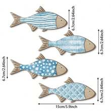 1/4 件木制蓝色热带鱼墙面艺术标牌，适用于家庭办公室墙壁装饰，农舍可爱热带鱼墙壁装饰，适用于家庭客厅卧室装饰夏季家居装饰海滩 - 彩色 - 查看 3