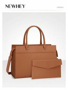 NEWHEY 女士笔记本电脑包 15.6 英寸皮革托特包 2 件套专业工作包带手拿包大号办公电脑包教师包单肩包 - 彩色 - 查看 14